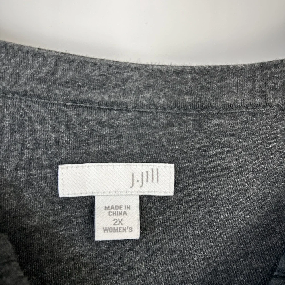 J Jill Womens Embroidered Top Size 2X Gray Button Up Modal‎ Stretchy Basic